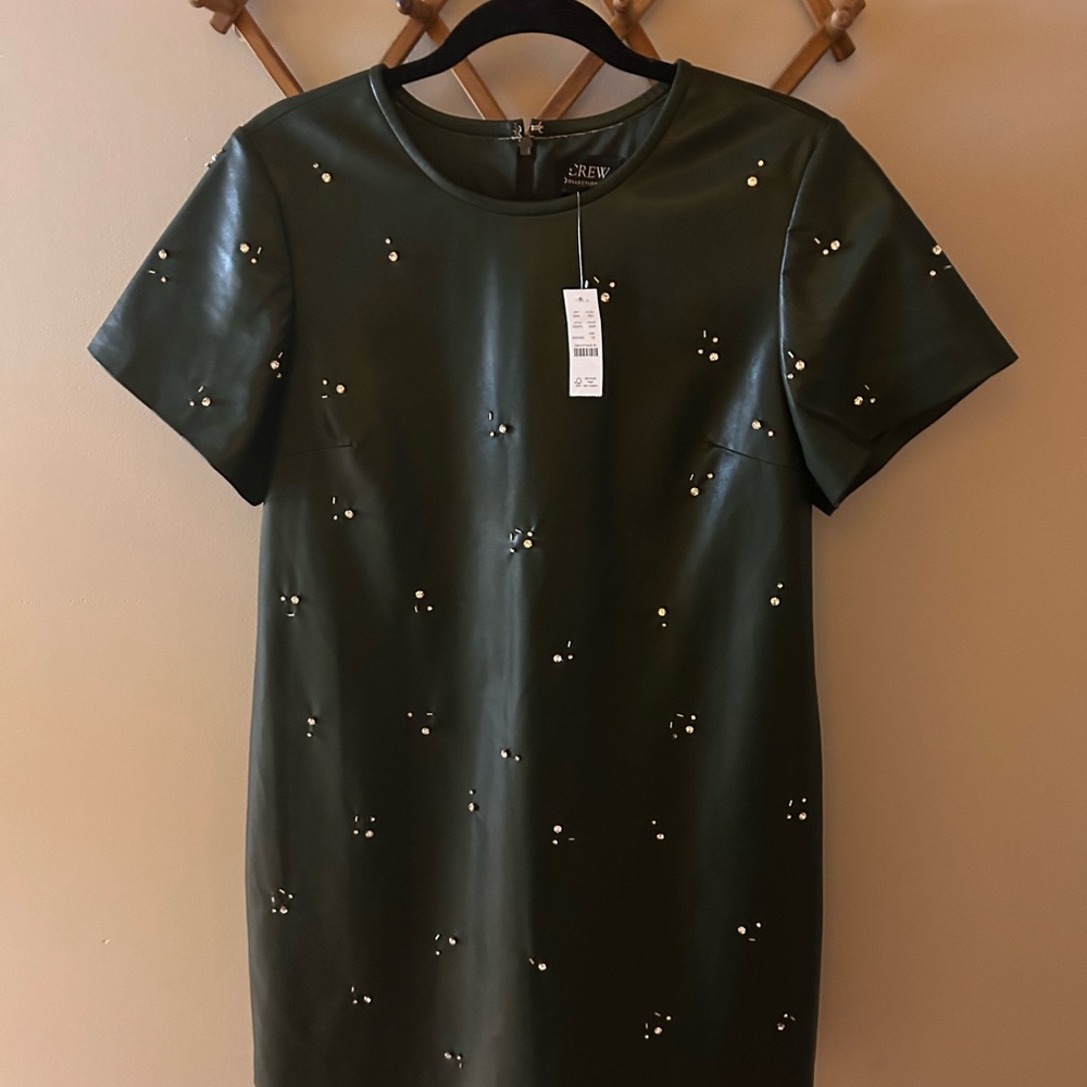 J. Crew Collection Green faux leather Sheath Mini Dress with rhinestones
